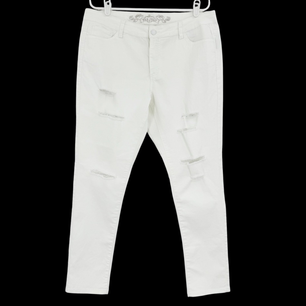 Wax Jean Women's White Stretch Mid Rise Distressed Skinny Jeans Plus Sz 18 NWOT